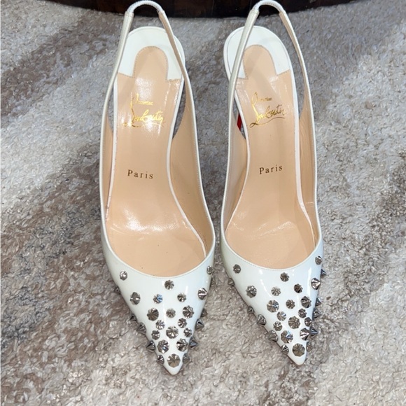 Christian Louboutin White Heels with Crystal Accents - Picture 3 of 7